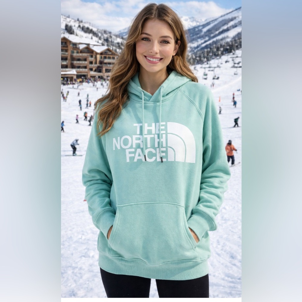 The North Face Half Dome Fleece Hoodie Teal Kangaroo Pocket Drawstring Hoodie M
